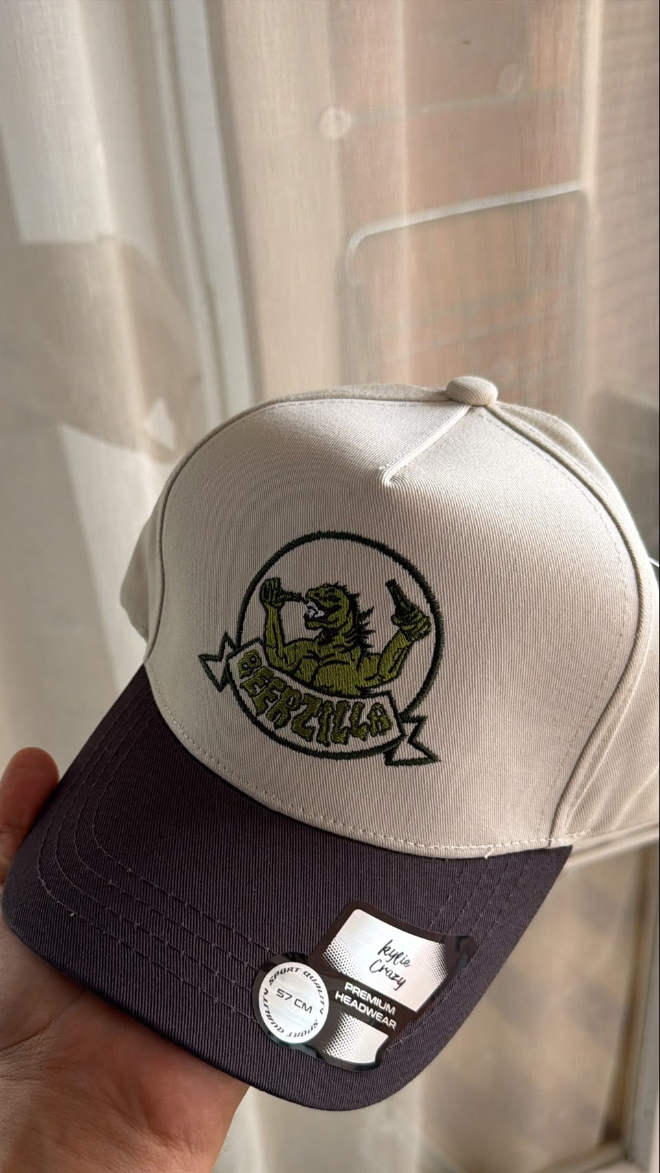 Cappellino Trucker/Baseball "Beerzilla" – Beige e Marrone Scuro