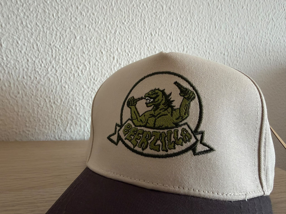 Cappellino Trucker/Baseball "Beerzilla" – Beige e Marrone Scuro