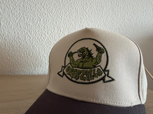 Cappellino Trucker/Baseball "Beerzilla" – Beige e Marrone Scuro