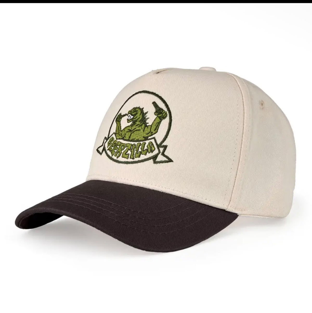 Cappellino Trucker/Baseball "Beerzilla" – Beige e Marrone Scuro